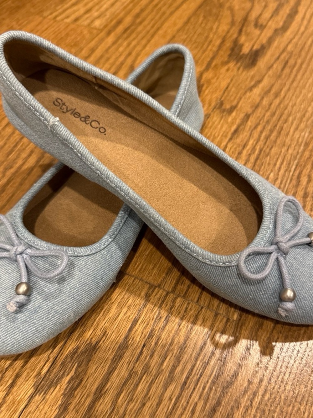 Style & Co. Light Blue Denim Slip-On Ballet Flats with Bow